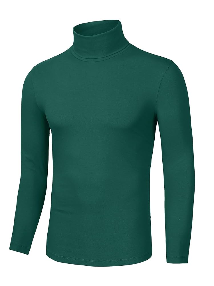 uxcell Men's Dark Green Turtleneck Top Slim Fit Long Sleeve